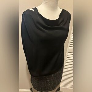 Six Fifty NWT Black Satin Off Shoulder sleeveless top. Size Large.